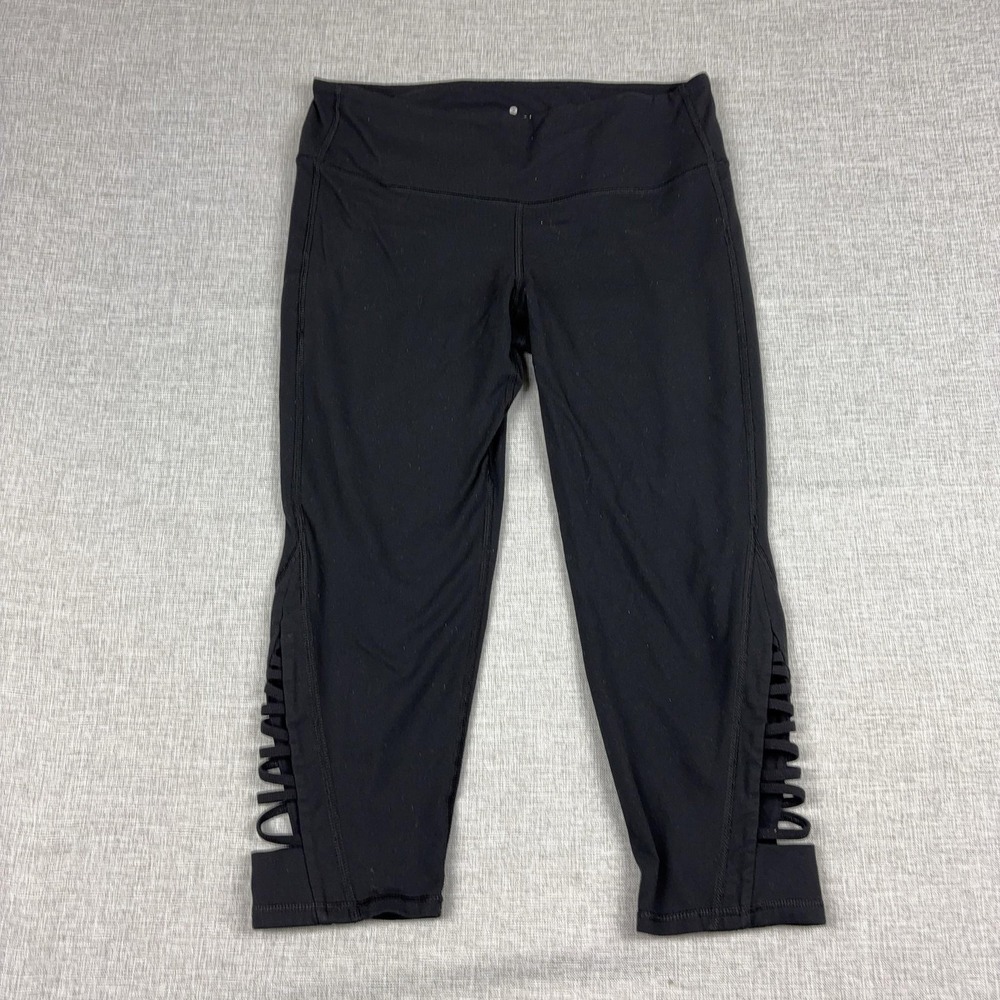 Athleta Leggings Womens M Black Cropped Ankle Side Strappy Stretch Yoga